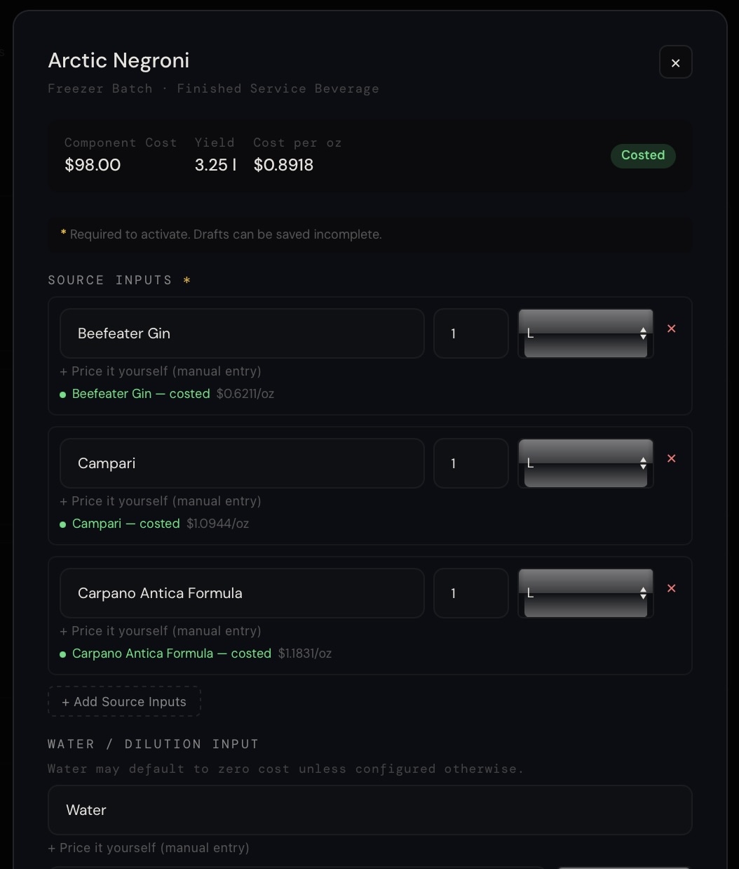 Lab freezer batch costing